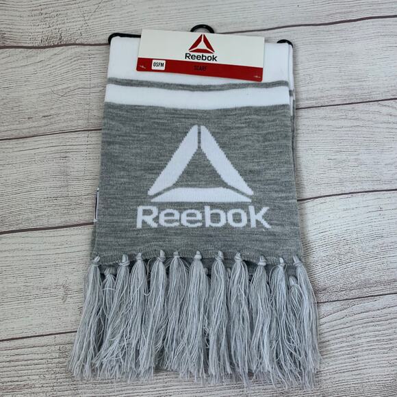 Reebok Gray and White Scarf with Fringe Tassel and Logo - Picture 1 of 12